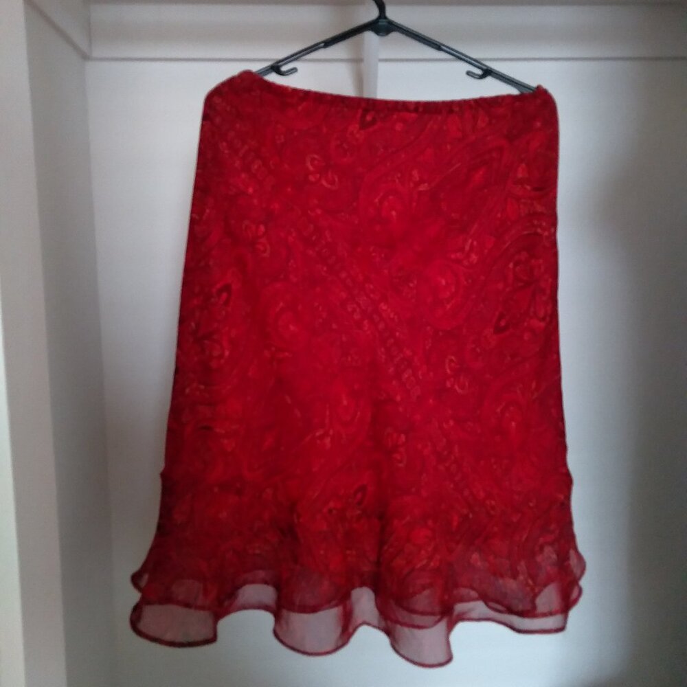 Vintage Red Paisley Print Ruffle Midi Skirt - Picture 3 of 4